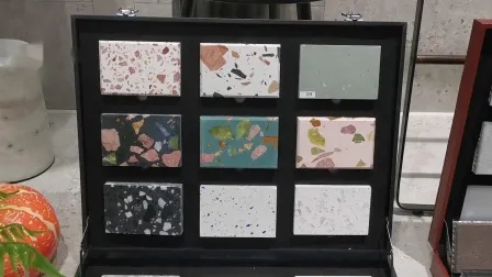 광택이 나는 밝은 노란색 베이지색 분쇄 칩 테라조 스톤 슬래브